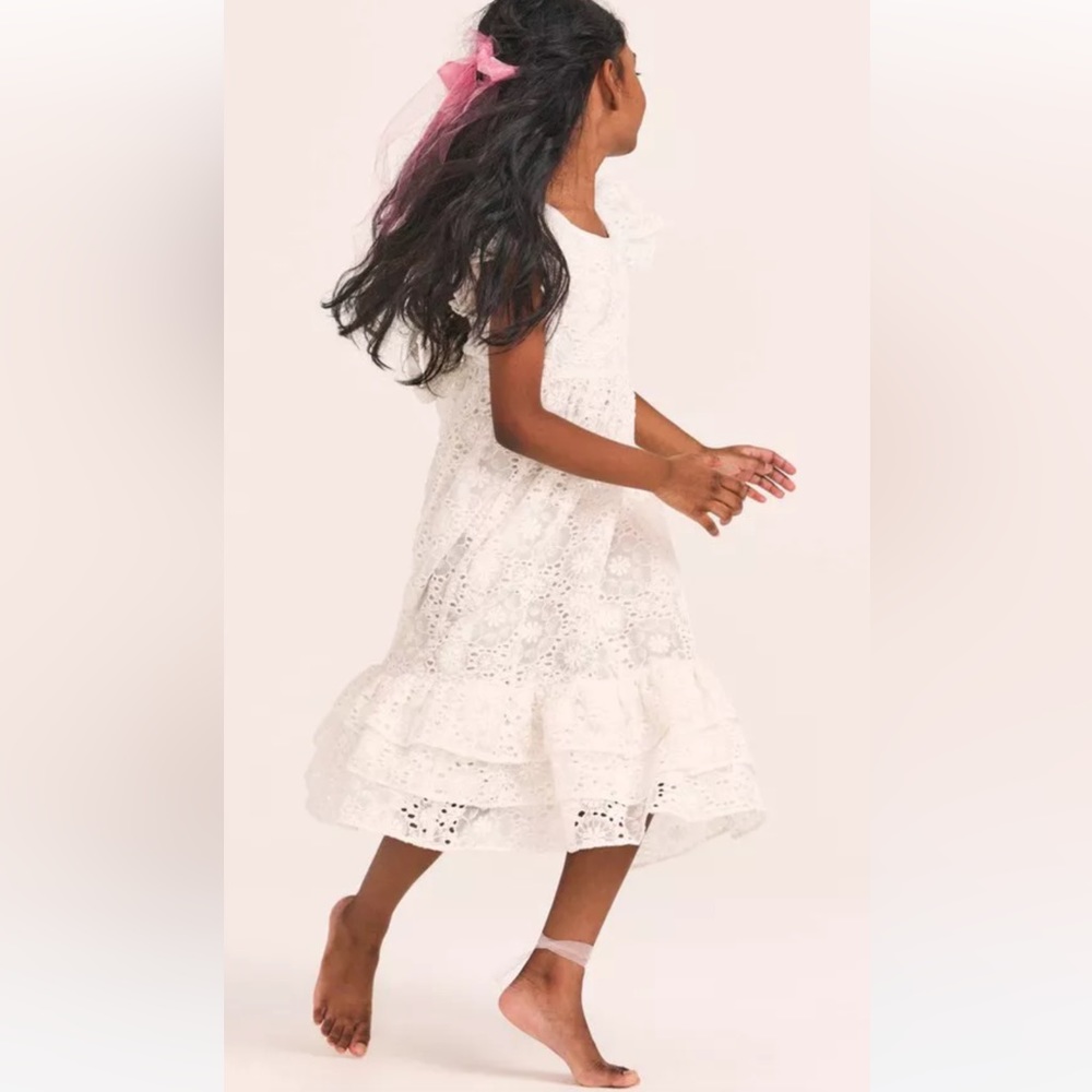 LoveShackFancy White Eyelet Ruffle Girls' Dress